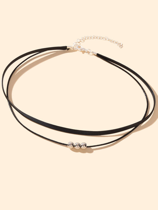Gothic Hippie Black Pu Leather Double Layer Choker Cool Collar Short Necklace-1