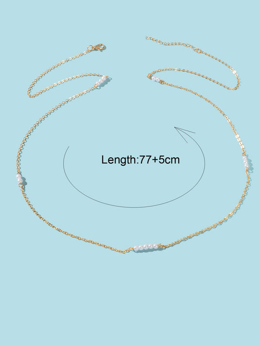 Women Waist Chain Beach Bikini Belly Jewellery Gold Sexy Pearl Beads Body Chains-1