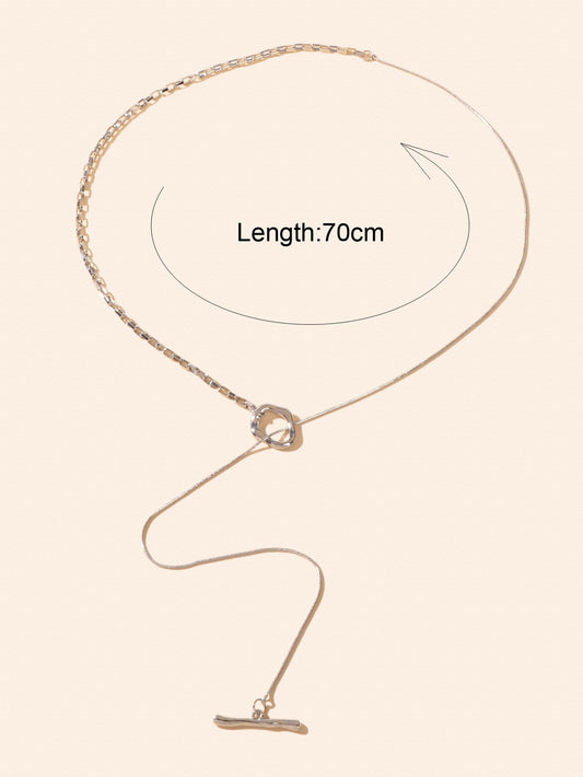 Minimalist Accessories Silver Long Chain Y Style Stick Pendant Lariat Necklace-1